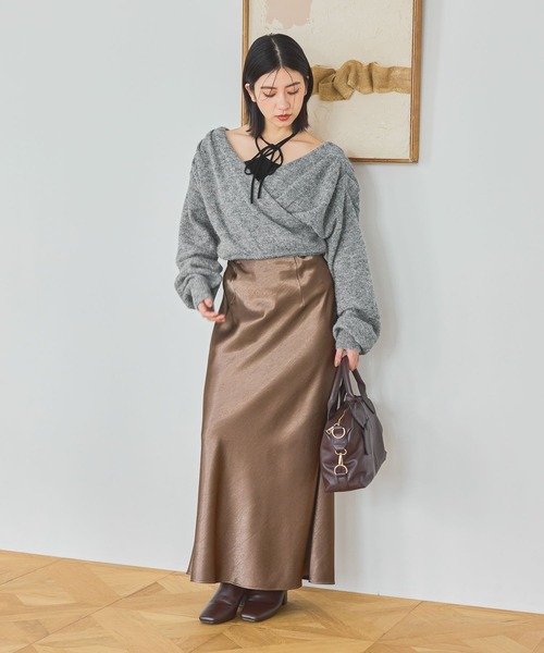 mysty woman(ミスティウーマン)の「ヘアリーカシュクールニット 1093208(ニット/セーター・レディース・グレー/ブラック/アイボリー・FREE)」の5枚目の写真