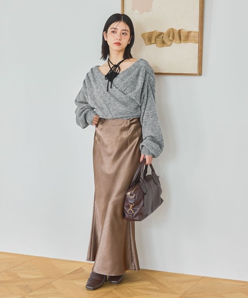 mysty woman(ミスティウーマン)の「ヘアリーカシュクールニット 1093208(ニット/セーター・レディース・グレー/ブラック/アイボリー・FREE)」の6枚目の写真
