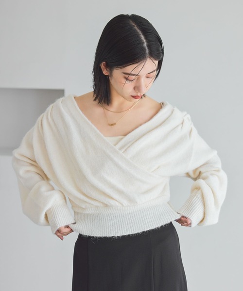 mysty woman(ミスティウーマン)の「ヘアリーカシュクールニット 1093208(ニット/セーター・レディース・グレー/ブラック/アイボリー・FREE)」の12枚目の写真