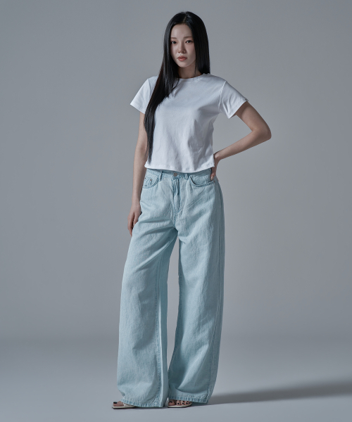 WAARFORWOMAN（ワール・フォー・ウーマン）の「W1137 リネンワイドデニムパンツ_薄青 [ショート丈追加]（デニムパンツ・レディース・その他・SMALL/MEDIUM/LARGE/S-Short/M-Short/L-Short）」の2枚目の写真
