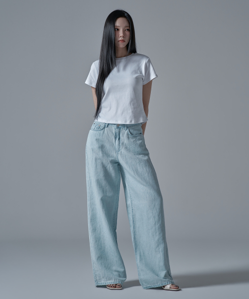 WAARFORWOMAN（ワール・フォー・ウーマン）の「W1137 リネンワイドデニムパンツ_薄青 [ショート丈追加]（デニムパンツ・レディース・その他・SMALL/MEDIUM/LARGE/S-Short/M-Short/L-Short）」の3枚目の写真