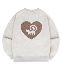 Warm Heart Cat アップリケ刺繍スウェットTシャツ AMM1412 (オートミール)