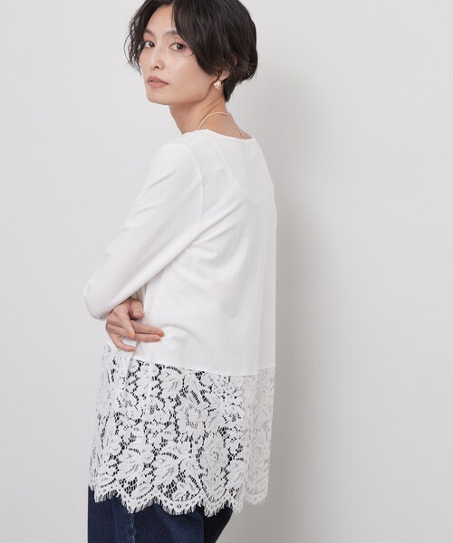 OPAQUE.CLIP（オペークドットクリップ）の「裾レースドッキングカットソー【洗濯機OK】（Tシャツ/カットソー・レディース・ホワイト・40/38）」の4枚目の写真