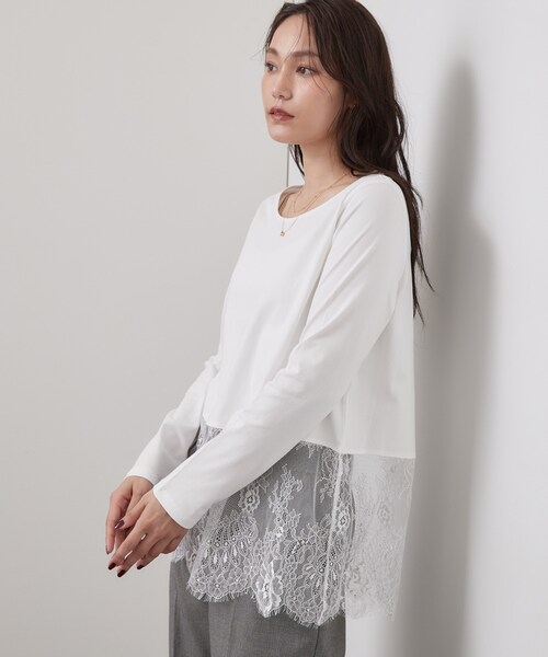 OPAQUE.CLIP（オペークドットクリップ）の「裾レースドッキングカットソー【洗濯機OK】（Tシャツ/カットソー・レディース・ホワイト・40/38）」の14枚目の写真