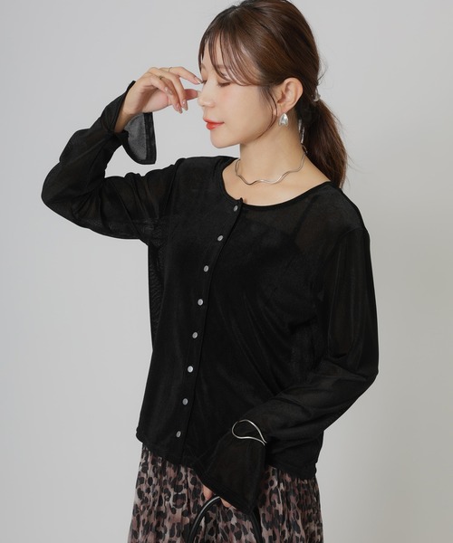 Riberry(リベリー)の「シアーベロアカーディガン(カーディガン/ボレロ・レディース・オリーブ/ブラウン/ブラック・MEDIUM)」の2枚目の写真