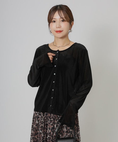 Riberry(リベリー)の「シアーベロアカーディガン(カーディガン/ボレロ・レディース・オリーブ/ブラウン/ブラック・MEDIUM)」の6枚目の写真