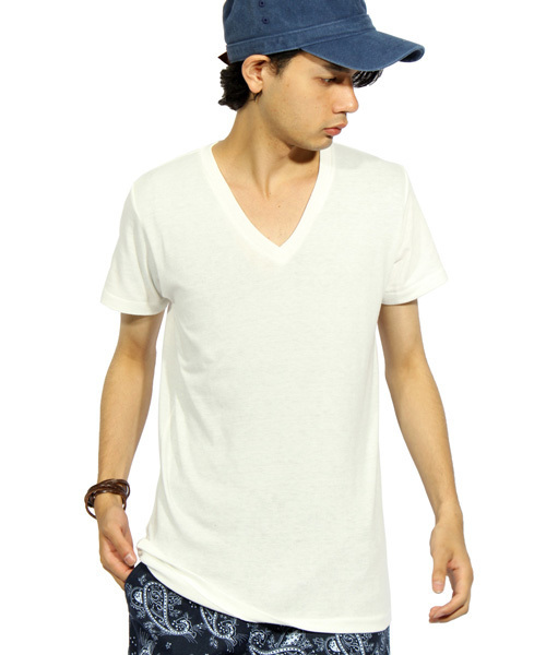 8(eight)(エイト)の「Vネック 無地 半袖 Tシャツ (Tシャツ/カットソー・メンズ・ホワイト/グレー/ブラック/ネイビー・LARGE/MEDIUM)」の2枚目の写真