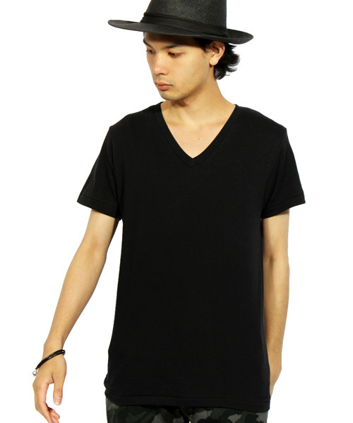 8(eight)(エイト)の「Vネック 無地 半袖 Tシャツ (Tシャツ/カットソー・メンズ・ホワイト/グレー/ブラック/ネイビー・LARGE/MEDIUM)」の3枚目の写真