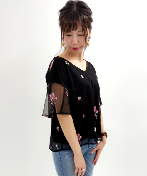 archives（アルシーヴ）の「チュール刺繍ブラウス（シャツ/ブラウス・レディース・ブラック/シルバーグレー/オフホワイト・MEDIUM）」の2枚目の写真