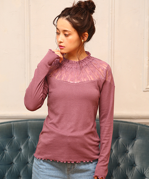 one after another NICE CLAUP（ワンアフターアナザーナイスクラップ）の「レーススタンドインナーT（Tシャツ/カットソー・レディース・ブラック/ベージュ/ピンク/アイボリー・FREE）」の4枚目の写真