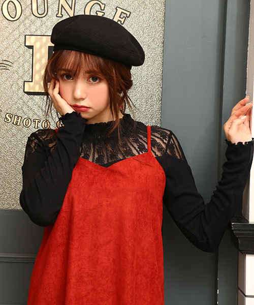 one after another NICE CLAUP（ワンアフターアナザーナイスクラップ）の「レーススタンドインナーT（Tシャツ/カットソー・レディース・ブラック/ベージュ/ピンク/アイボリー・FREE）」の3枚目の写真