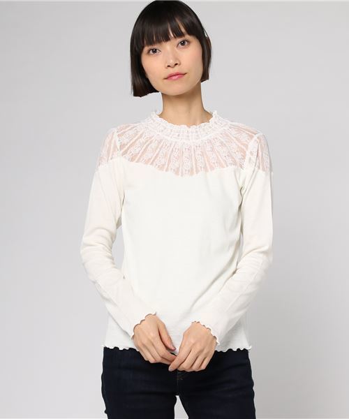 one after another NICE CLAUP（ワンアフターアナザーナイスクラップ）の「レーススタンドインナーT（Tシャツ/カットソー・レディース・ブラック/ベージュ/ピンク/アイボリー・FREE）」の12枚目の写真