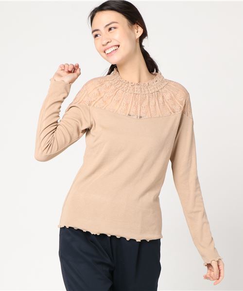 one after another NICE CLAUP（ワンアフターアナザーナイスクラップ）の「レーススタンドインナーT（Tシャツ/カットソー・レディース・ブラック/ベージュ/ピンク/アイボリー・FREE）」の14枚目の写真