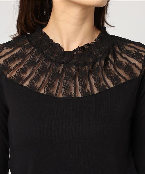 one after another NICE CLAUP（ワンアフターアナザーナイスクラップ）の「レーススタンドインナーT（Tシャツ/カットソー・レディース・ブラック/ベージュ/ピンク/アイボリー・FREE）」の7枚目の写真