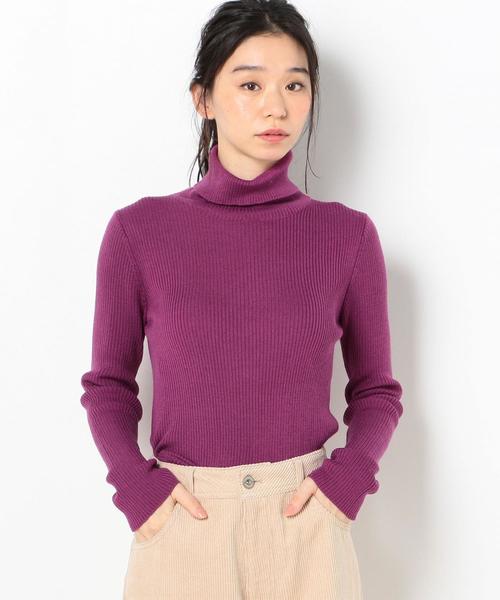 Another Edition（アナザーエディション）の「ベーシックリブタートルニット（ニット/セーター・レディース・ブラック/ナチュラル/ケリー/パープル・FREE）」の4枚目の写真