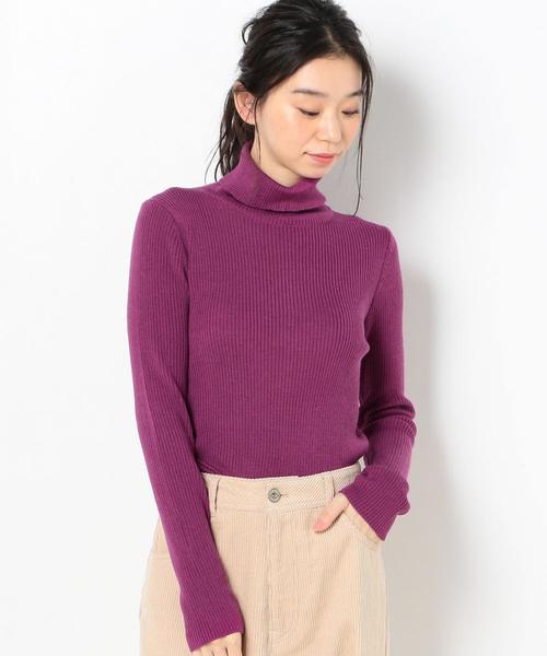 Another Edition（アナザーエディション）の「ベーシックリブタートルニット（ニット/セーター・レディース・ブラック/ナチュラル/ケリー/パープル・FREE）」の10枚目の写真
