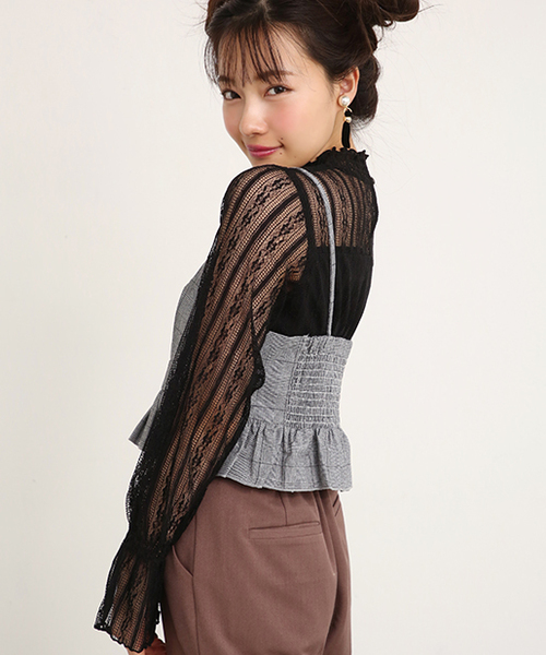 one after another NICE CLAUP（ワンアフターアナザーナイスクラップ）の「ビスチェ付きレーストップス（Tシャツ/カットソー・レディース・ピンク系その他/ドット/チェック・FREE）」の4枚目の写真