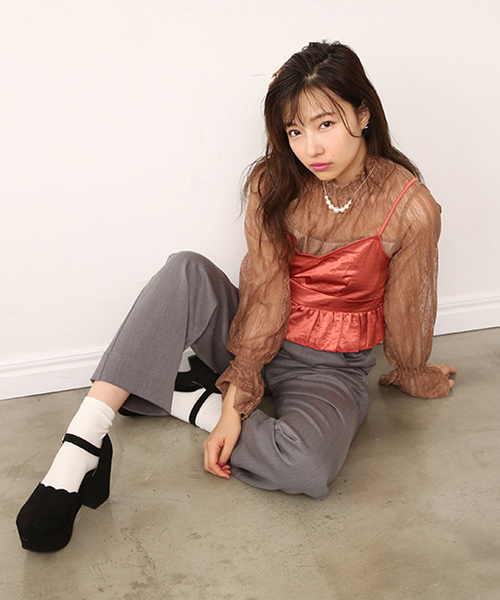 one after another NICE CLAUP（ワンアフターアナザーナイスクラップ）の「ビスチェ付きレーストップス（Tシャツ/カットソー・レディース・ピンク系その他/ドット/チェック・FREE）」の15枚目の写真