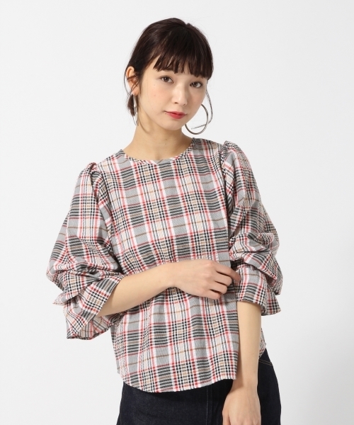 LOWRYS FARM（ローリーズファーム）の「サッカーチェックブラウス　784505 （シャツ/ブラウス・レディース・ネイビー/レッド/イエロー・MEDIUM/LARGE）」の3枚目の写真