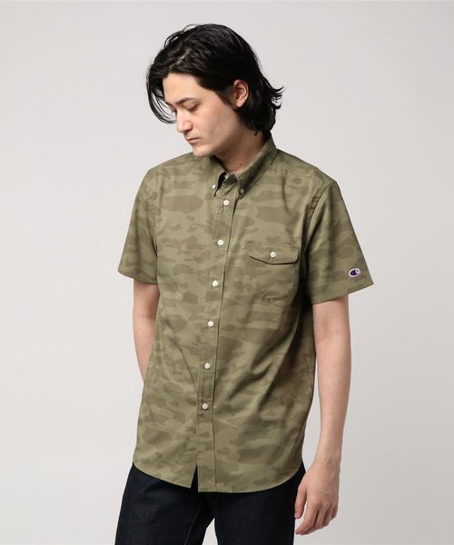 Champion（チャンピオン）の「【Champion/チャンピオン】メンズ キャンパス ショートスリーブボタンダウンシャツ（シャツ/ブラウス・メンズ・グレー×サックスブルー/アーミー・LARGE/MEDIUM/X-LARGE）」の2枚目の写真