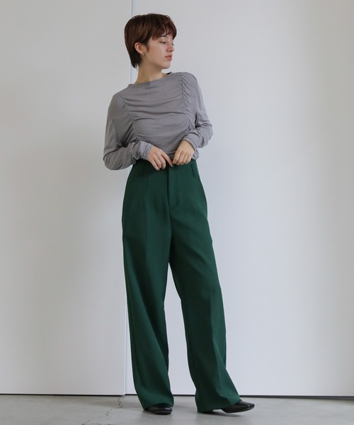 HIGH-CLASS グリーン　美品 セール】ハイウエストワイドパンツ（スラックス）｜select MOCA