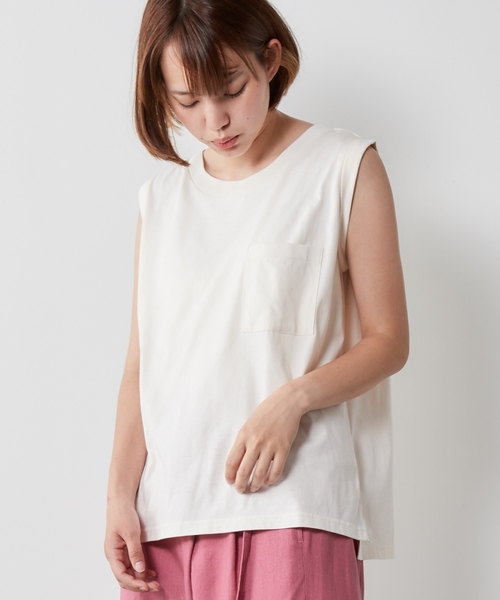 cepo（セポ）の「シルケットポケツキノースリーブ（Tシャツ/カットソー・レディース・ブラック/ベージュ/オフホワイト/モカ・M）」の2枚目の写真