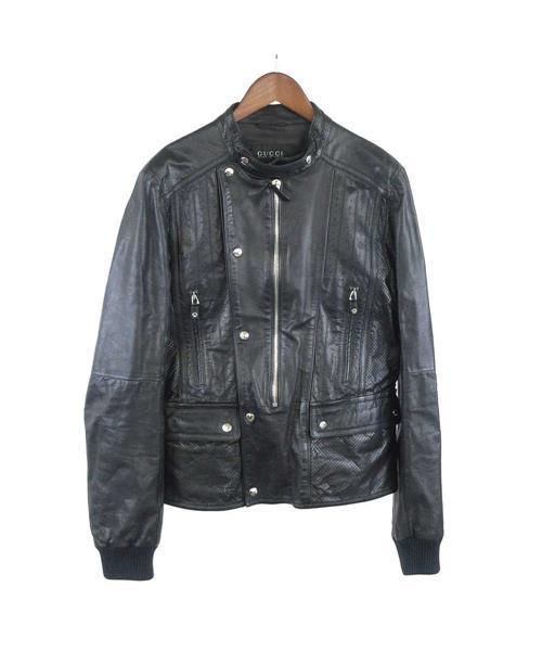 GUCCI パンチングレザーライダースジャケット レザージャケット ブランド古着】パンチングシングルレザーライダースジャケット
