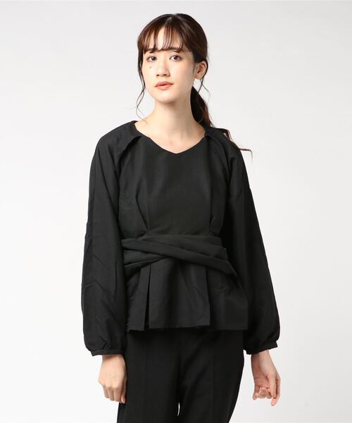 STYLEBLOCK（スタイルブロック）の「Eツイルツイストベルトタックブラウス（シャツ/ブラウス・レディース・ブラック/ベージュ/パープル/ブラウン・M）」の2枚目の写真