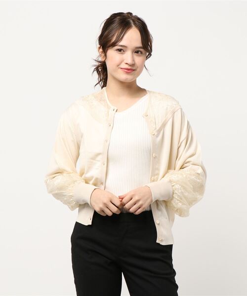 コットンカシミヤ レースコンビポケットカーディガン コットンカシミヤ