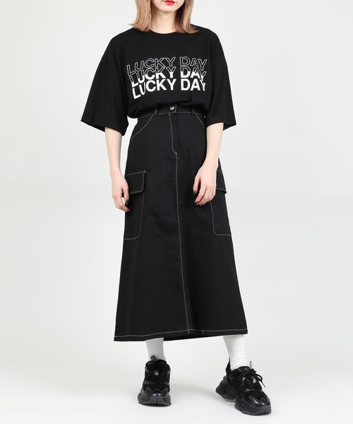 DING（ディング）の「DING/LUCK DAYビッグシルエットTシャツ（Tシャツ/カットソー・レディース・アイボリー/グリーン/ブラック・FREE）」の15枚目の写真