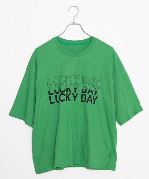 DING（ディング）の「DING/LUCK DAYビッグシルエットTシャツ（Tシャツ/カットソー・レディース・アイボリー/グリーン/ブラック・FREE）」の7枚目の写真
