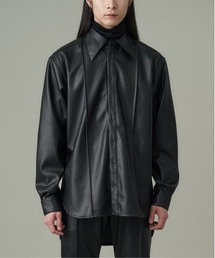 SYNTHETIC LEATHER PIN TUCK SHIRT