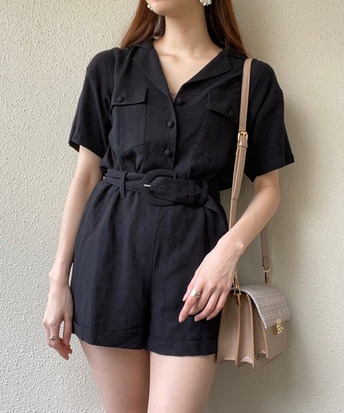 Heather（ヘザー）の「アサコンサファリロンパース　887112（つなぎ/オールインワン・レディース・ブラック/ライトベージュ/グリーン系その他4・FREE）」の2枚目の写真