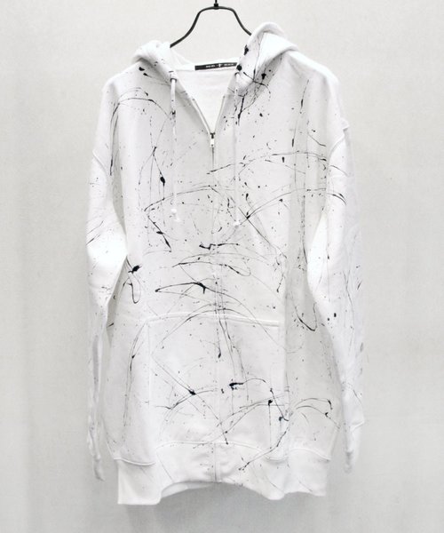 NO ID.（ノーアイディ）の「【NO ID.】10oz Paint Zip Parka / 10オンス ペイント ジップ パーカー（パーカー・メンズ・ホワイト/ブラック・ONE SIZE）」の6枚目の写真