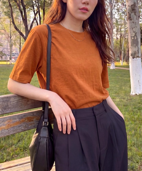 Tシャツ/カットソー（オレンジ/橙色系・ストライプ柄）ファッション