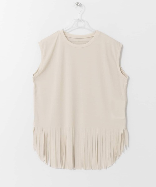 LAATO(ラート)の「FRINGE T-SHIRTS(Tシャツ/カットソー・レディース・チャコールグレー/ブラウン/オフホワイト・FREE)」の2枚目の写真