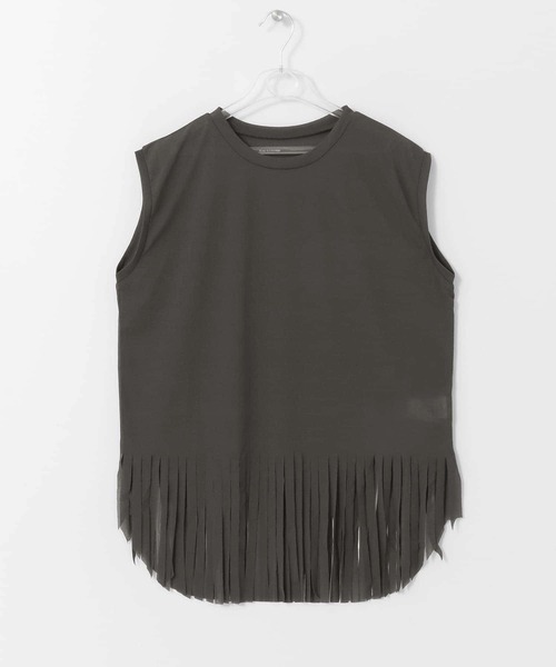 LAATO(ラート)の「FRINGE T-SHIRTS(Tシャツ/カットソー・レディース・チャコールグレー/ブラウン/オフホワイト・FREE)」の1枚目の写真