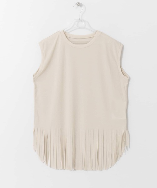 LAATO(ラート)の「FRINGE T-SHIRTS(Tシャツ/カットソー・レディース・チャコールグレー/ブラウン/オフホワイト・FREE)」の5枚目の写真