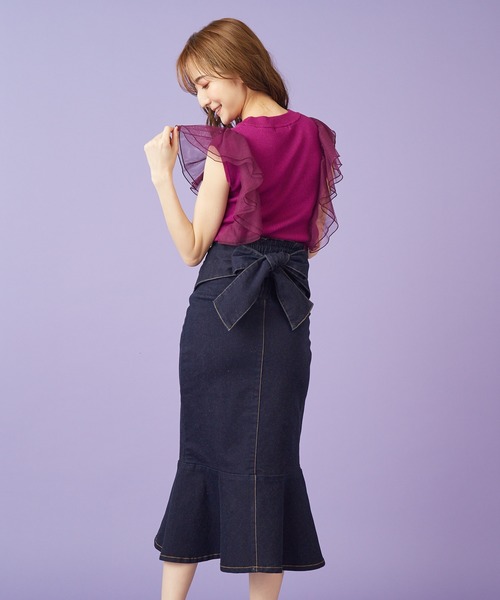 MIIA（ミーア）の「マーメイドバックリボンデニムスカート（デニム