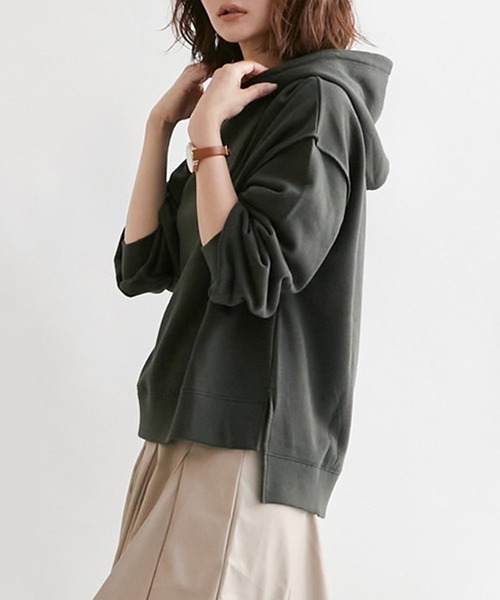 STYLEBLOCK(スタイルブロック)の「裏起毛サイドスリットパーカー(パーカー・レディース・グレイッシュベージュ/アイボリー/ブラック/モカ/パープル・M)」の3枚目の写真