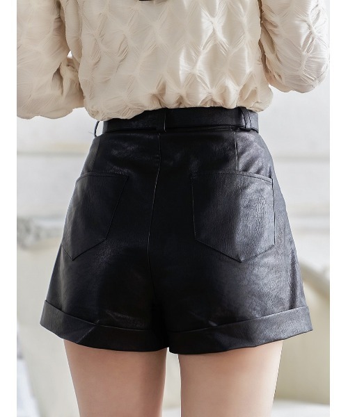 ダーリッチ　リボンレザーショートサロペット ダーリッチ Darich リボンレザーショートサロペット （ブラック