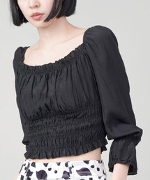 SPINNS（スピンズ）の「スクエアネック ウエストギャザーブラウス（シャツ/ブラウス・レディース）」