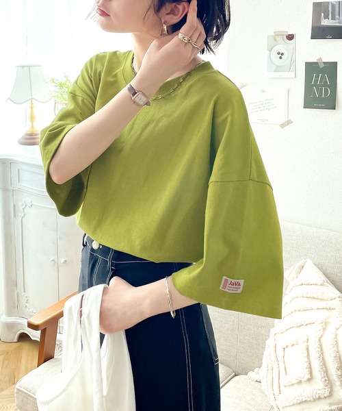 Java(ジャバ)の「《JaVaジャバ コラボ》綿100% 前後2way楽しめる♪ヘンリートップス(Tシャツ/カットソー・レディース・グレイッシュベージュ/ナチュラル/ブラック/ホワイト/グリーン系その他/ライトグレー/ブルーグリーン・MEDIUM/LARGE/X-LARGE/SMALL)」の7枚目の写真