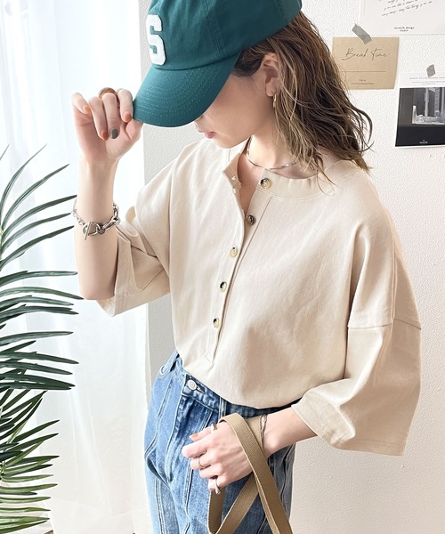 Java(ジャバ)の「《JaVaジャバ コラボ》綿100% 前後2way楽しめる♪ヘンリートップス(Tシャツ/カットソー・レディース・グレイッシュベージュ/ナチュラル/ブラック/ホワイト/グリーン系その他/ライトグレー/ブルーグリーン・MEDIUM/LARGE/X-LARGE/SMALL)」の15枚目の写真