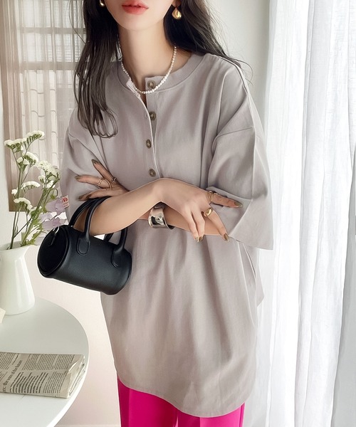 Java(ジャバ)の「《JaVaジャバ コラボ》綿100% 前後2way楽しめる♪ヘンリートップス(Tシャツ/カットソー・レディース・グレイッシュベージュ/ナチュラル/ブラック/ホワイト/グリーン系その他/ライトグレー/ブルーグリーン・MEDIUM/LARGE/X-LARGE/SMALL)」の18枚目の写真