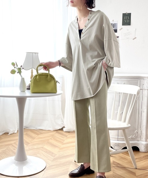 Java(ジャバ)の「《JaVaジャバ コラボ》綿100% 前後2way楽しめる♪ヘンリートップス(Tシャツ/カットソー・レディース・グレイッシュベージュ/ナチュラル/ブラック/ホワイト/グリーン系その他/ライトグレー/ブルーグリーン・MEDIUM/LARGE/X-LARGE/SMALL)」の22枚目の写真