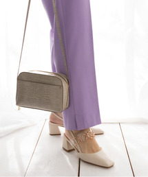 RANDA | スクエアトゥゴールドチェーンバックストラップパンプス(パンプス)