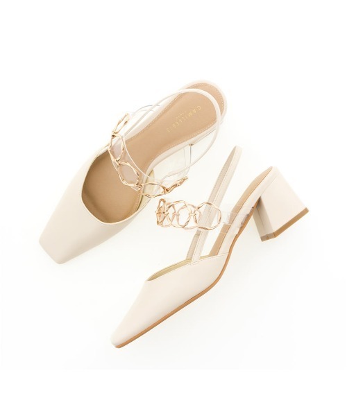 RANDA（ランダ）の「スクエアトゥゴールドチェーンバックストラップパンプス（パンプス・レディース・クリーム/グレイッシュベージュ/グリーン・S/M/L/LL）」の15枚目の写真