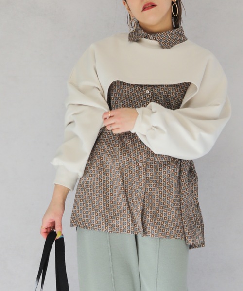 ap retro(アプレトロ)の「ヴィンテージタイルプリントビッグシャツ【ZOZOTOWN限定商品】(シャツ/ブラウス・レディース・チャコールグレー/マスタード・FREE)」の9枚目の写真
