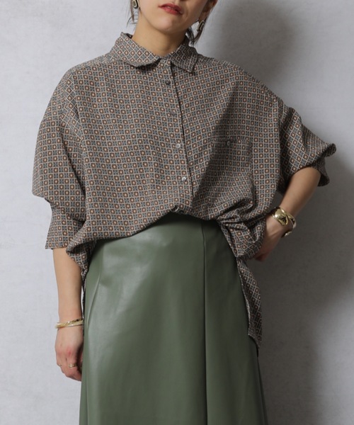 ap retro(アプレトロ)の「ヴィンテージタイルプリントビッグシャツ【ZOZOTOWN限定商品】(シャツ/ブラウス・レディース・チャコールグレー/マスタード・FREE)」の19枚目の写真